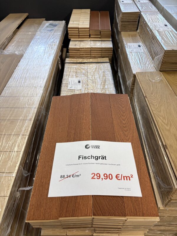 3-Schicht / Fischgrät / Eiche Rustikal / leicht gebürstet / Ice Brown geölt
